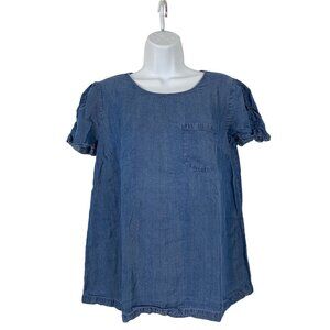 Womens LC Lauren Conrad Denim Blue Short Sleeve Top Size Small